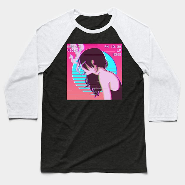 Vaporwave Aesthetic Emo Anime Girl Sad Japanese Lofi Retro Gift Baseball T-Shirt by Alex21